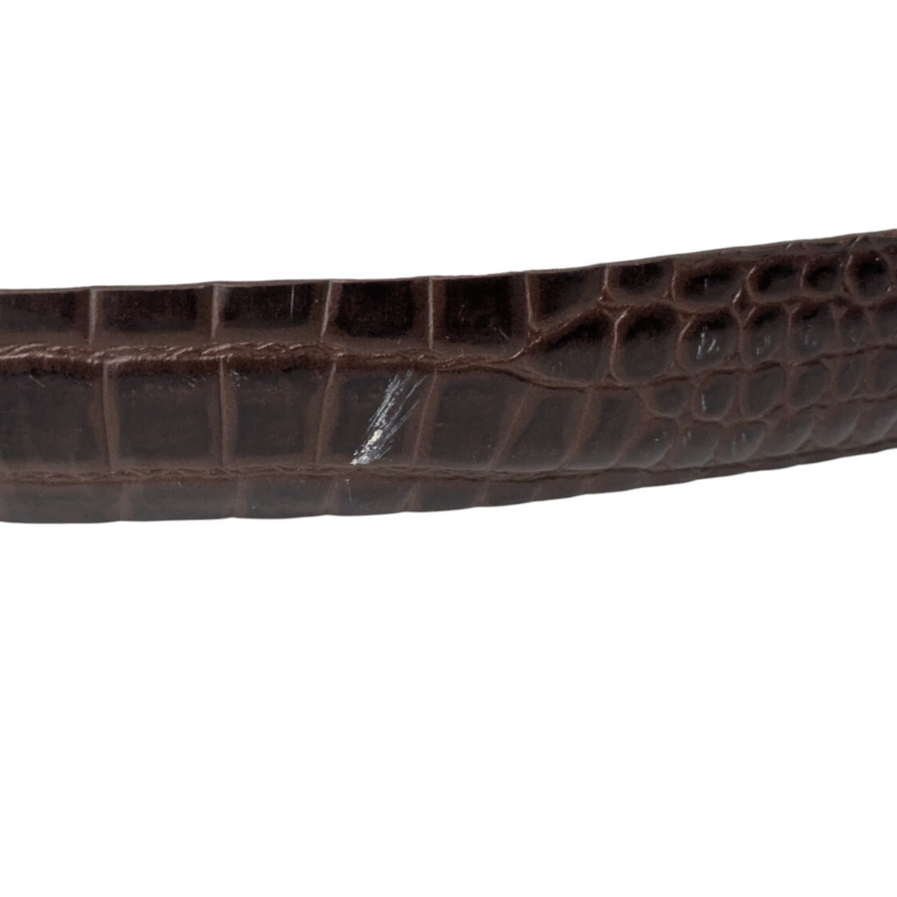 Vintage Elaine Coyne Brown Brass Square Leather Croc Embossed Belt Size Large - Picture 7 of 11